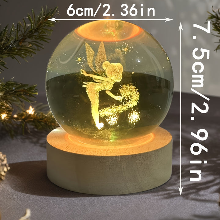 3D Laser Engraved Dancing Fairy Crystal Ball LED Night Light, RGB Light, USB Powered, Multi Colors, Indoor Use