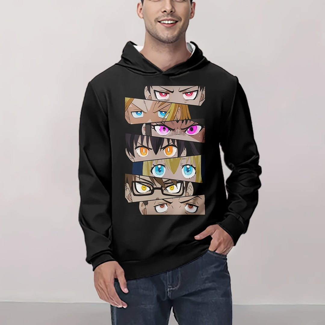 Men's Anime Print Hoodie - Casual Pullover with Kangaroo Pocket, Long Sleeve, Polyester Blend, Perfect for Fall & Winter - Great Gift Idea