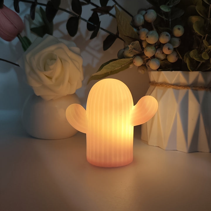 Cactus LED Night Light, Modern Plastic Tabletop Lamp, Battery Operated, Push Button Control, Wall Mount, Home & Kitchen Decor, Surprise Gift for Relatives, Friends, and Classmates