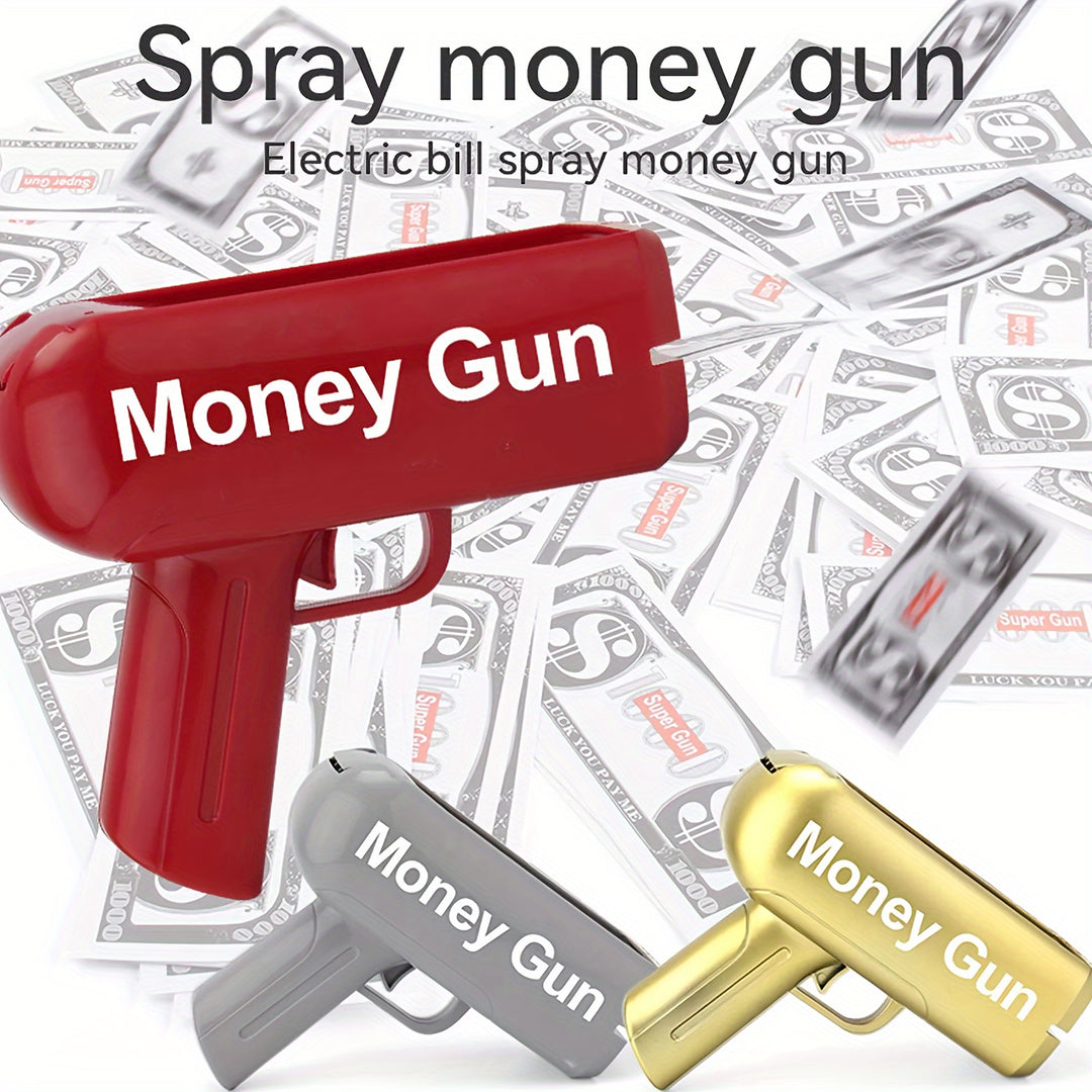 Money Shooter Cash Cannon - Perfect for Parties, Weddings & Movie Props | Fake Money Gun Toy in Gray/Red/Yellow | PVC Novelty Gift for Birthdays, Halloween & Thanksgiving, Banknote, Dollar Bills, Atmosphere Props Gifts