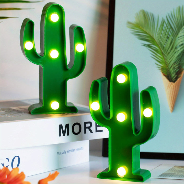 [1pc Mini Cactus LED Night Light] 1pc Tropical Style Mini Cactus LED Night Light, Plastic Tabletop Decorative Lamp with Antique Finish, Energy-Saving, Battery Operated (No Batteries Included), for Living Room, Party Gift