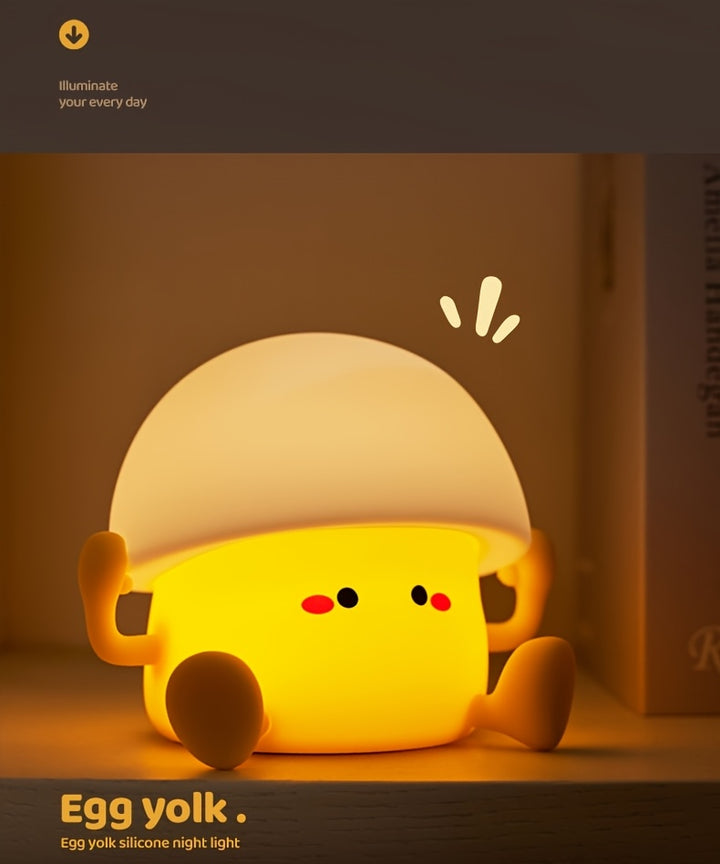 1 cute Egg Yolk silicone night light Smart pat light USB rechargeable with data cable, room desktop decoration atmosphere light with three levels of brightness, 30 minutes of sleep companion, timed automatic light off, classm