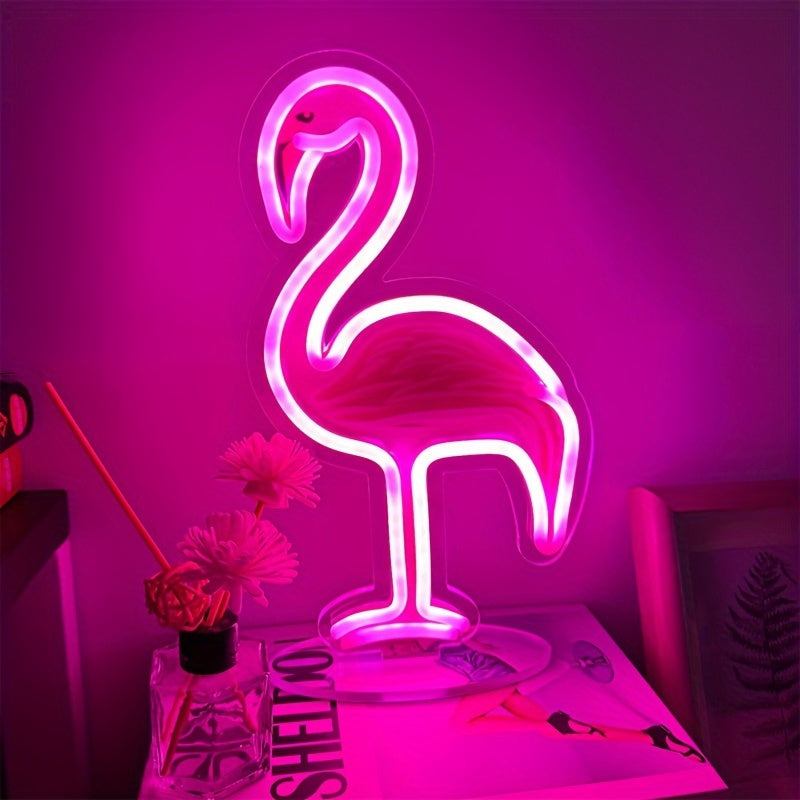 Vibrant Pink Flamingo LED Decorative Lamp - Perfect for Bars, Bedrooms, Beach Parties, and More! USB Powered, Button Control, and No Batteries Included. Suitable for Home, Kitchen, and Party Settings.