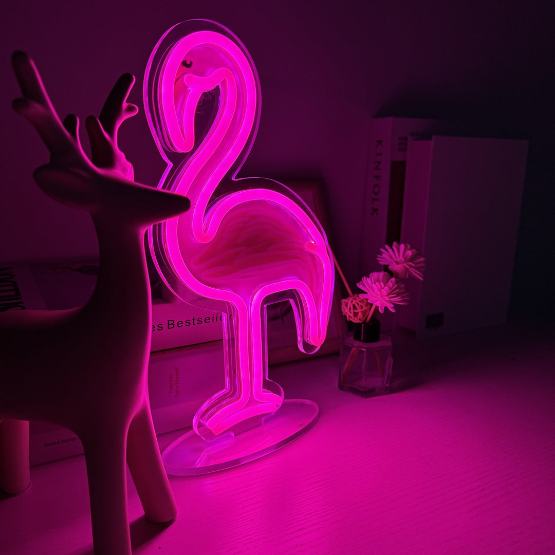 Vibrant Pink Flamingo LED Decorative Lamp - Perfect for Bars, Bedrooms, Beach Parties, and More! USB Powered, Button Control, and No Batteries Included. Suitable for Home, Kitchen, and Party Settings.