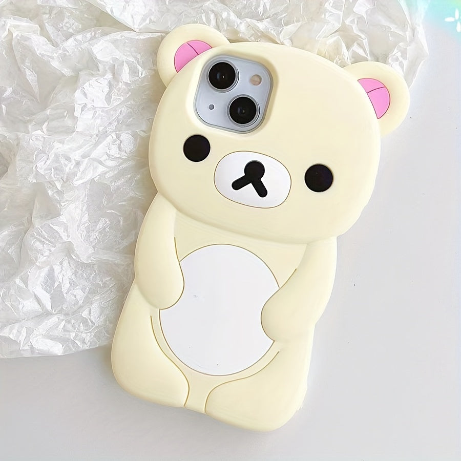 1pc Latest 3D Cartoon Cute Bear Mobile Phone Case for Girls and Boys Holiday Gift High Quality Silicone Skin Feel Soft Case Full Protection Anti-Fall Suitable for Apple Mobile Phones 12/13/14/15