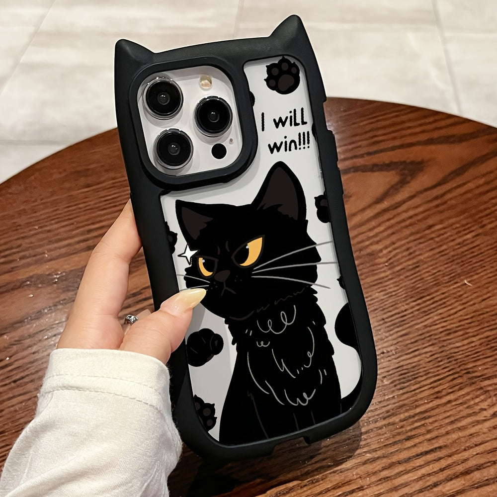 1 for Iphone 16PROMAX 11 12 13PROMAX 14PROMAX 15 FYD Cat Ears Material Black - Cat'S Desire to Win Mobile Phone Case