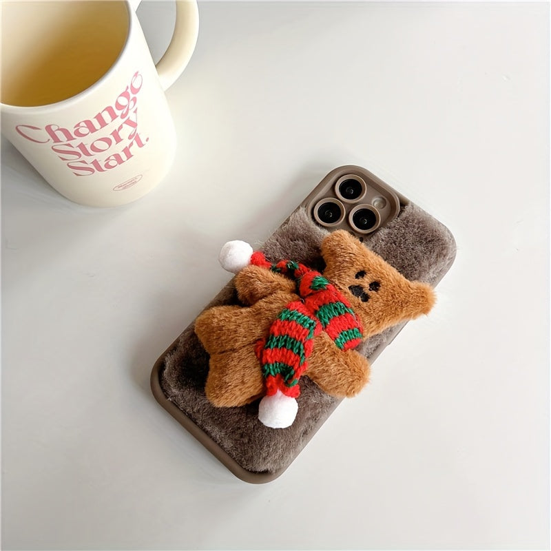 Cartoon Scarf Bear Plush Phone Case for iPhone 7/8/X/XS/XR/11/12/13/14/15 Pro Max