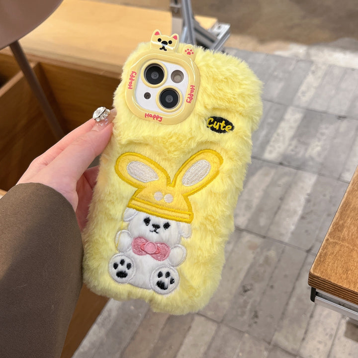 Cartoon Rabbit Plush Mobile Phone Case for Iphone 16 Pro Max Couple Cute Plush Warm Mobile Phone Case