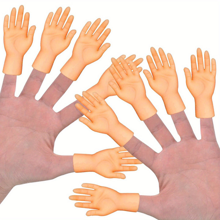 10-Pack Realistic Rubber Mini Hand Puppet Finger Toys, Flat Style Rubber Hands for Puppet Show, Gag Performance, Party Favors, Novelty Toy