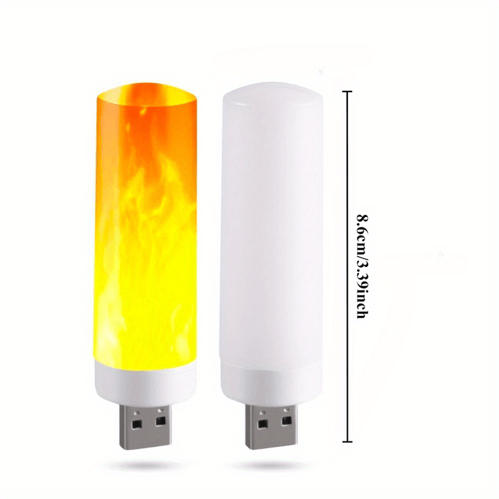 2-Pack USB LED Flame Lights, Portable Tabletop Night Light, Modern Fantasy Style, USB Powered, Plastic, Wall Mounted, Multiple Room Compatibility, Upward Lighting, No Battery Included