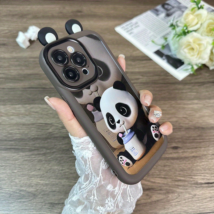 Cute Panda Drinking Milk Ears Mobile Phone Case Suitable for iPhone15\15Pro\15ProMax\14\13\12\11\XsMAX Series Mobile Phone Protection Case