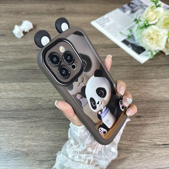 Cute Panda Drinking Milk Ears Mobile Phone Case Suitable for iPhone15\15Pro\15ProMax\14\13\12\11\XsMAX Series Mobile Phone Protection Case