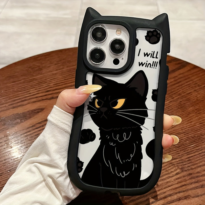 1 for Iphone 16PROMAX 11 12 13PROMAX 14PROMAX 15 FYD Cat Ears Material Black - Cat'S Desire to Win Mobile Phone Case