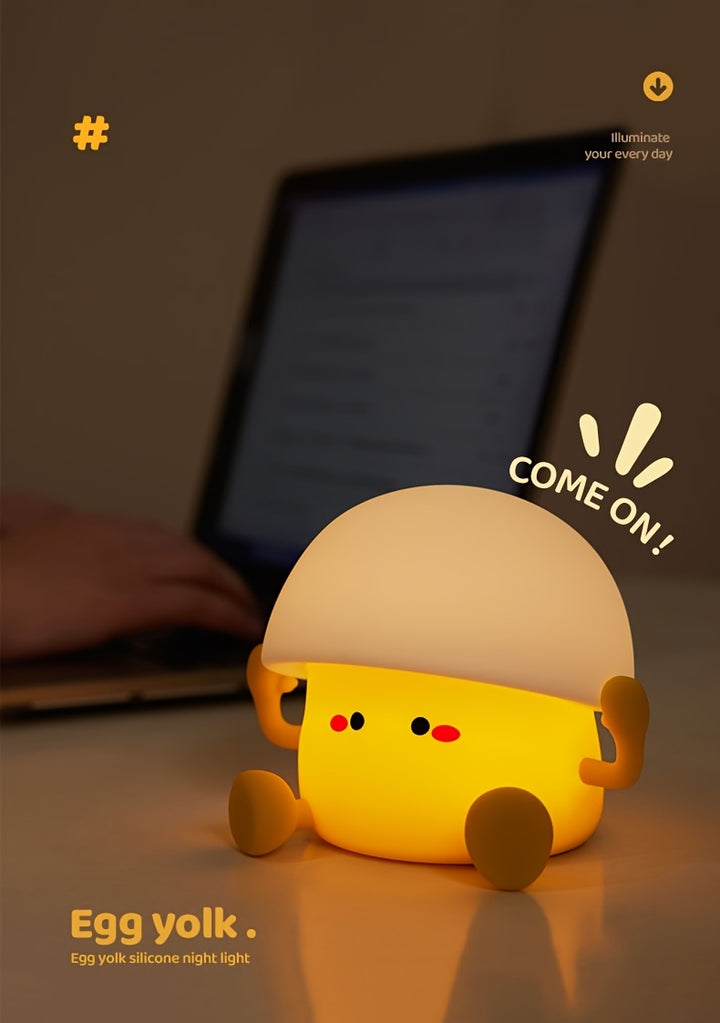 1 cute Egg Yolk silicone night light Smart pat light USB rechargeable with data cable, room desktop decoration atmosphere light with three levels of brightness, 30 minutes of sleep companion, timed automatic light off, classm