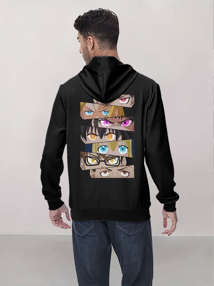 Men's Anime Print Hoodie - Casual Pullover with Kangaroo Pocket, Long Sleeve, Polyester Blend, Perfect for Fall & Winter - Great Gift Idea