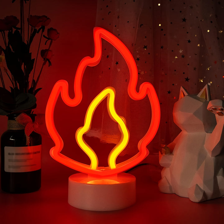 1pc, Burning Flame Desktop Neon Lights, Two-Color Nightlight, USB Or Battery Powered, Suitable for Game Rooms, Parties, Festive Atmosphere, Birthdays, Valentine'S Day (Excluding Batteries).