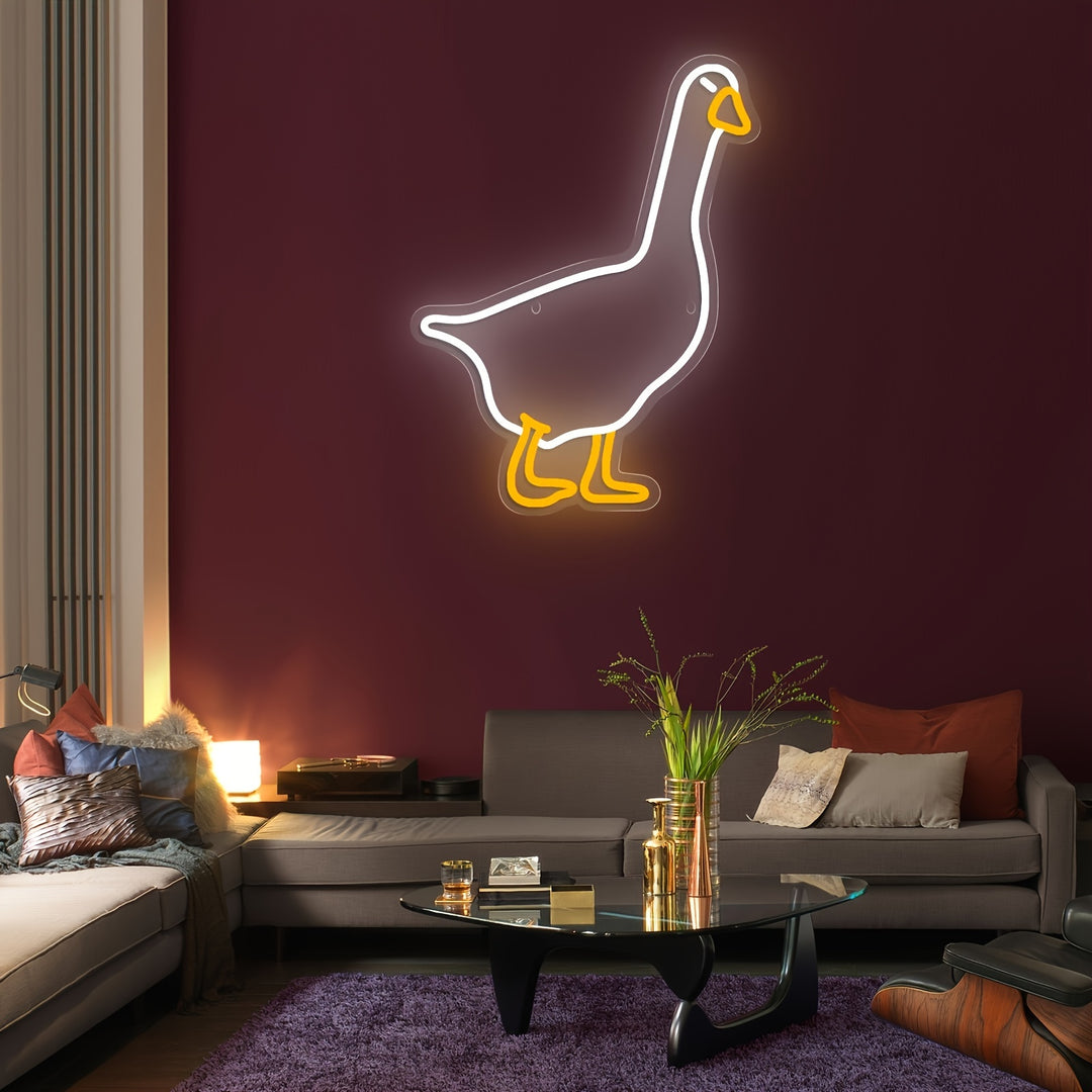 Charming White Goose LED Neon Sign - USB Powered, Adjustable Brightness, Perfect for Home, Bedroom, Parties & More