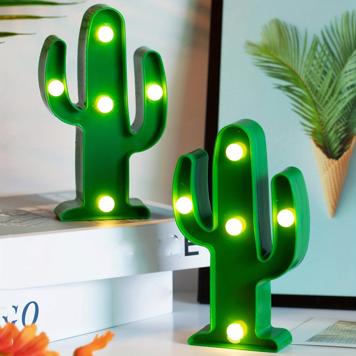 [1pc Mini Cactus LED Night Light] 1pc Tropical Style Mini Cactus LED Night Light, Plastic Tabletop Decorative Lamp with Antique Finish, Energy-Saving, Battery Operated (No Batteries Included), for Living Room, Party Gift