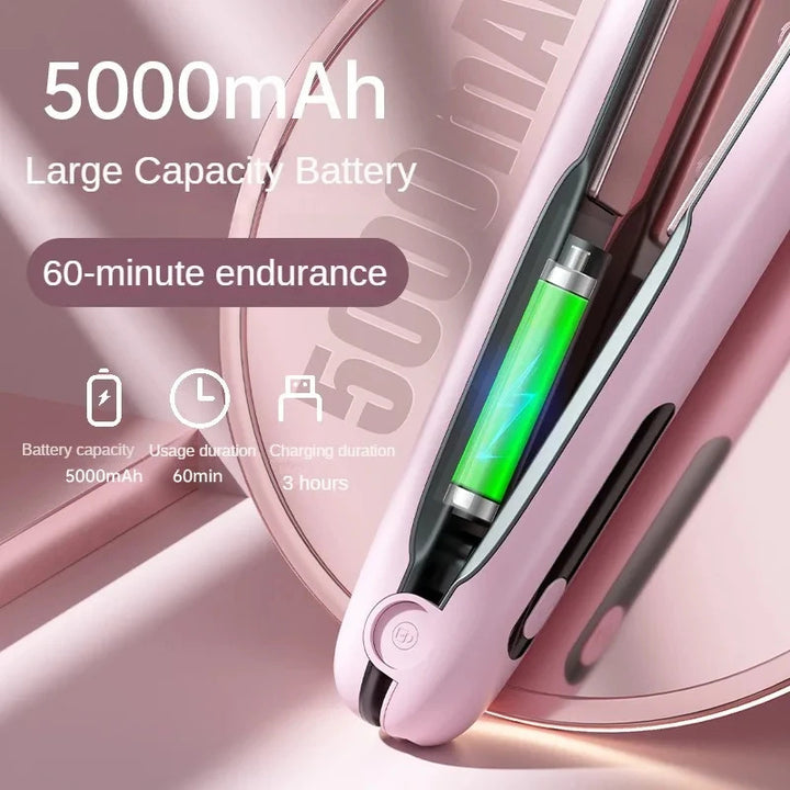 Piastra per capelli senza fili Ferro da stiro Mini 2 IN 1 Roller USB 5000mAh Max 200 gradi Bigodino cordless portatile 4 livelli Usi asciutti e bagnati - Gufetto Brand 