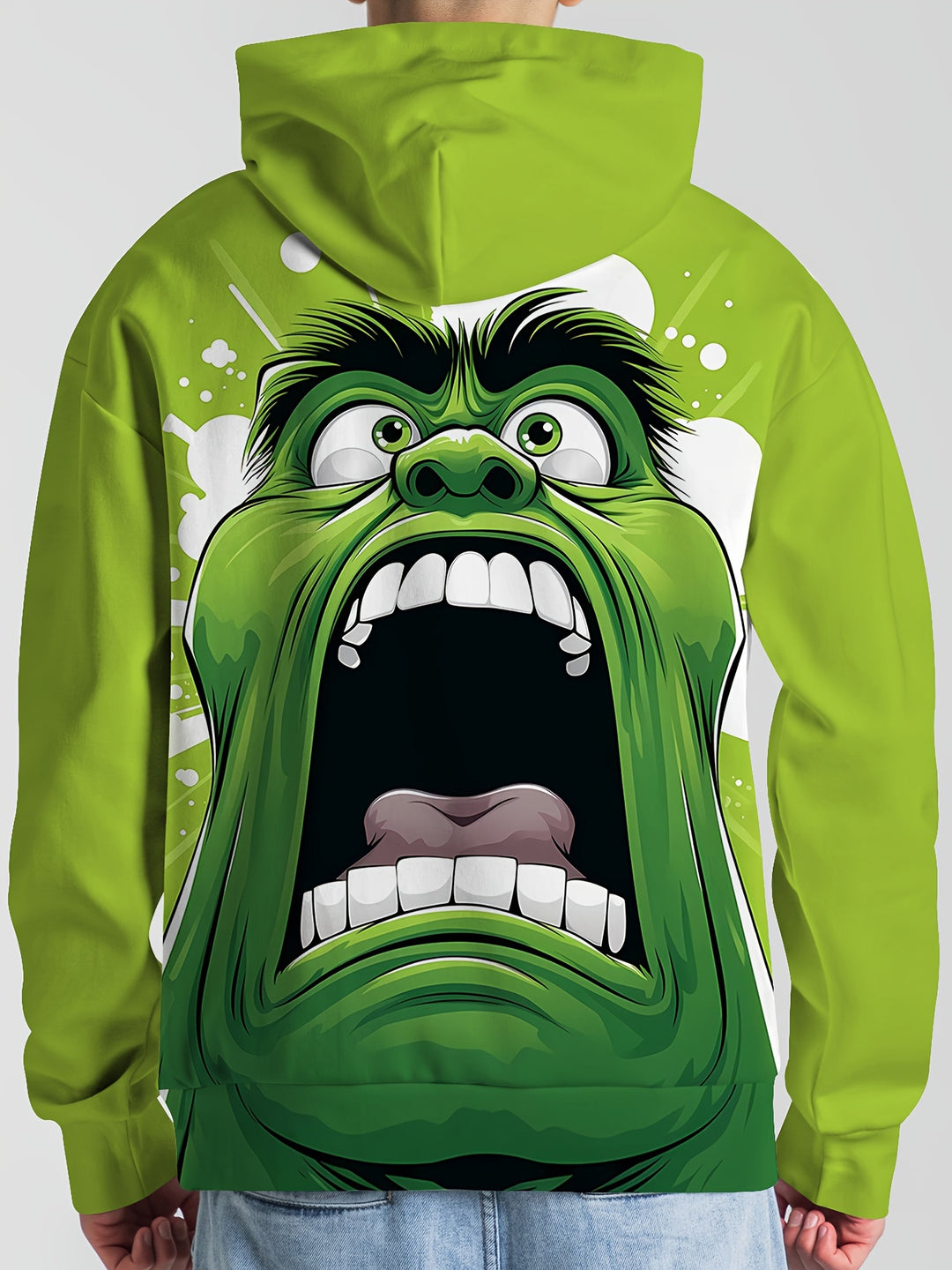 Stretchy Fit, Funny & Unique Men's Hoodie with Exaggerated Print - Casual Pullover, Perfect Gift Idea, Polyester Blend, Machine Washable, Plus Size Hoodie