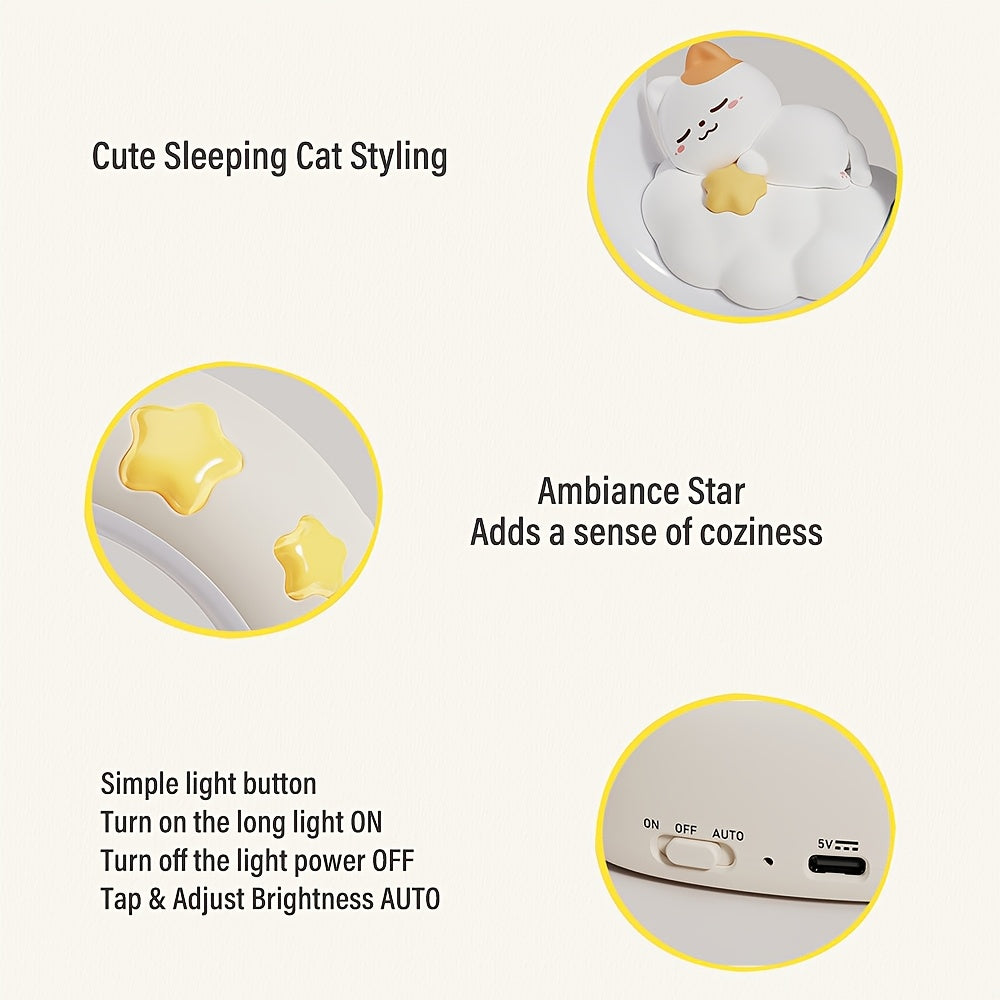 1pc LiHangStar USB Rechargeable Cat Night Light, 3-Level Dimmable LED Tabletop Lamp, Decorative Companion Sleep Light, Stress Relief, with No Laser, for Bedroom, Living Room, Ideal Holiday Gift