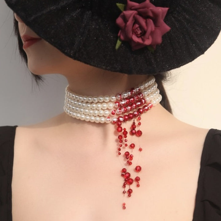 Girocollo a cerchio con collana di perle di sangue Bite Mark - Gufetto Brand 