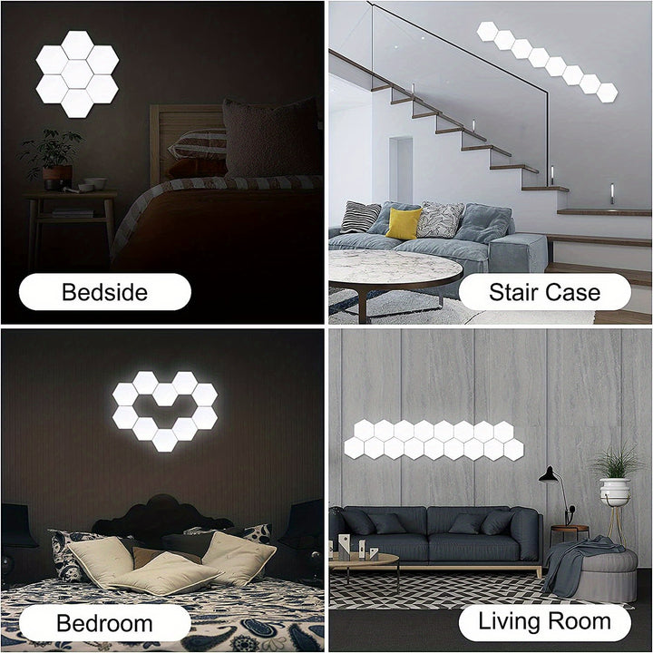 6packs Touch Control Hexagonal LED Wall Light, Neutral White Lamp With Touch Night Light, Easy To Use And Energy Efficient