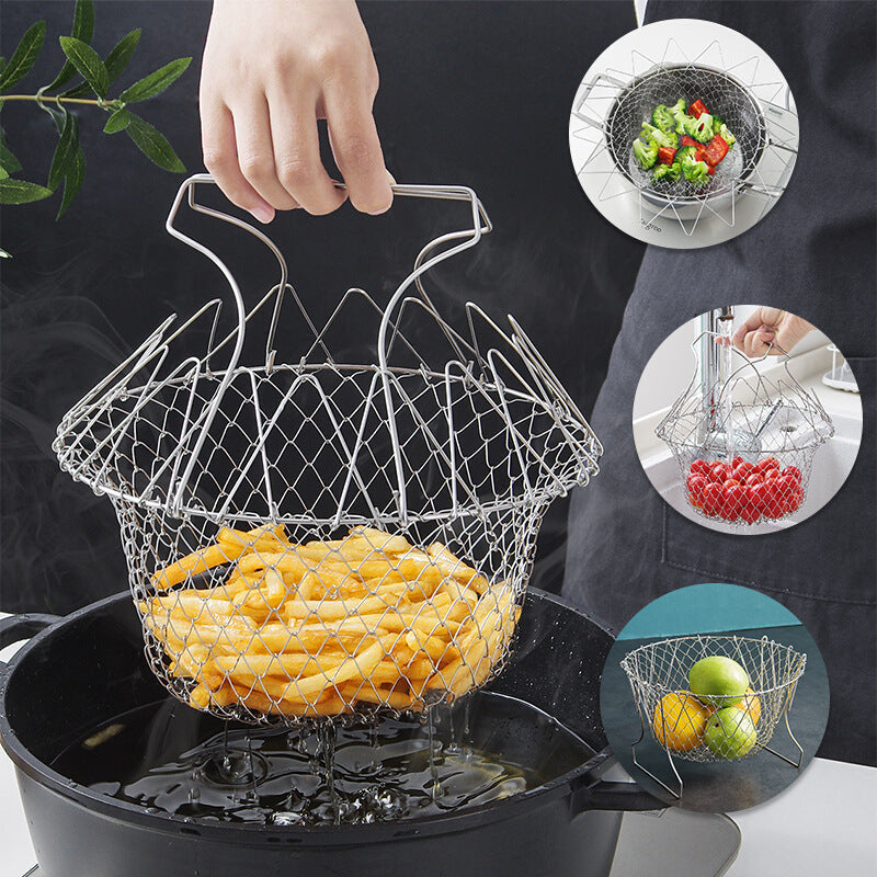 Acciaio inossidabile fritti grandi noodle cucina patatine fritte strumenti cestello di scarico filtro pieghevole cucchiaio a rete per perdite domestiche - Gufetto Brand 