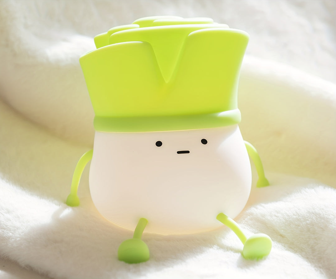 1pc Cute Leek Head Tap Night Light, Silicone Touch 3-Levels Dimmable Timed Bedside Lamp LED Light