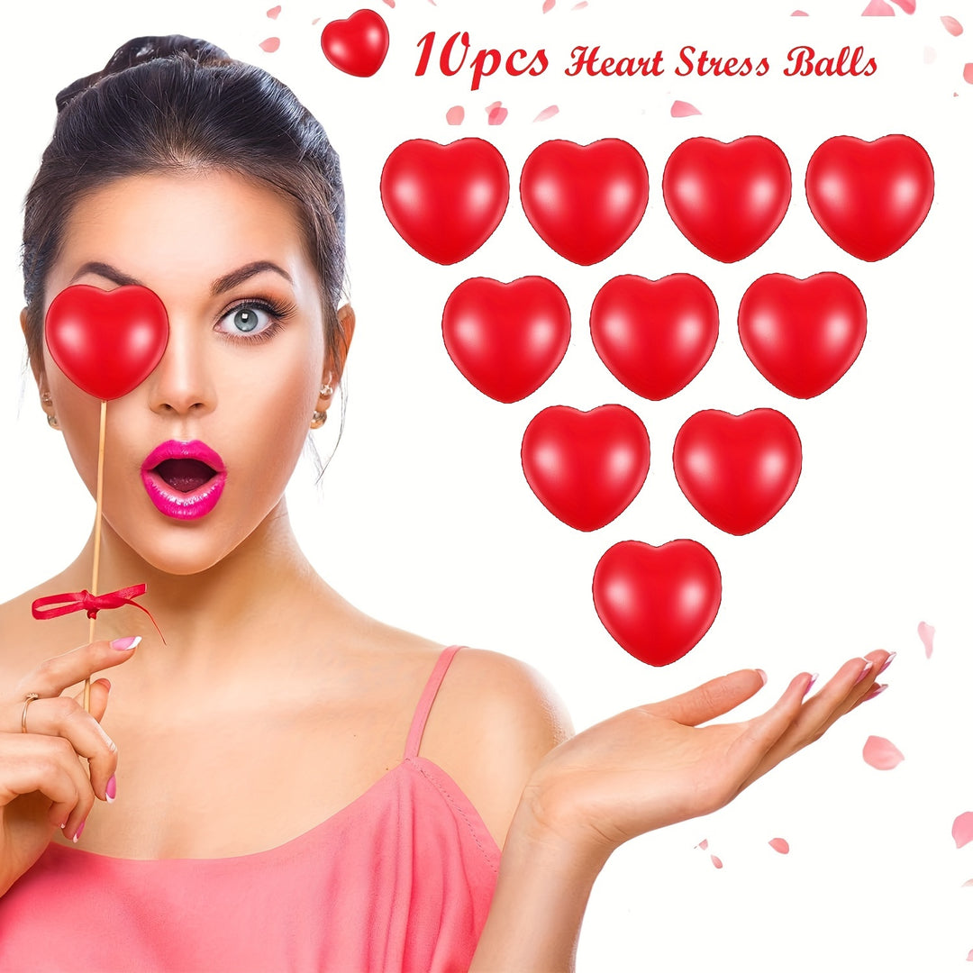 10pcs Red Heart-Shaped Stress Balls, Squishy Foam Relaxation Balls for Valentine's Day, Classroom Prizes, School Carnival Rewards, Party Favors, Small Gifts, Valentine's Day Gifts