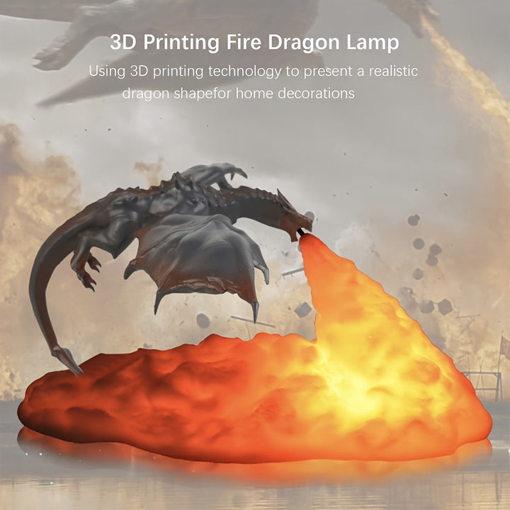 Shenzhi Tech 3D Printed LED Dragon Night Light - USB Rechargeable, Anime-Inspired Table Lamp with Warm Glow, Ideal for Bedroom and Home Decor, Includes Built-in Lithium Battery, Lamp for Bedroom