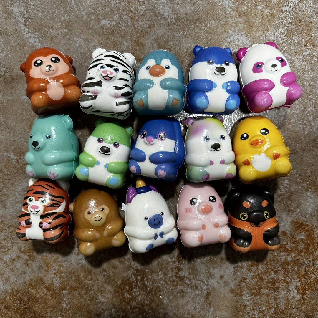 16pcs Animal Squishy Toys Party Favors Happy Birthday Party Gifts Squeeze Toys Random Designs Animal PU Squishy Toys Novelty Capsule Toys Animal Squeezing Toys