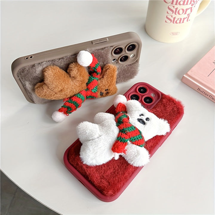 Cartoon Scarf Bear Plush Phone Case for iPhone 7/8/X/XS/XR/11/12/13/14/15 Pro Max