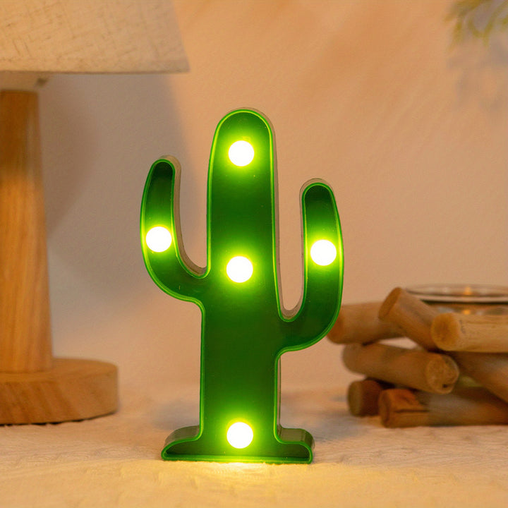 [1pc Mini Cactus LED Night Light] 1pc Tropical Style Mini Cactus LED Night Light, Plastic Tabletop Decorative Lamp with Antique Finish, Energy-Saving, Battery Operated (No Batteries Included), for Living Room, Party Gift