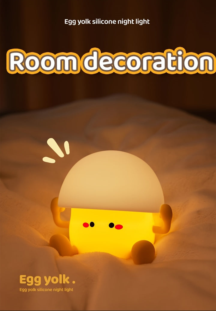 1 cute Egg Yolk silicone night light Smart pat light USB rechargeable with data cable, room desktop decoration atmosphere light with three levels of brightness, 30 minutes of sleep companion, timed automatic light off, classm