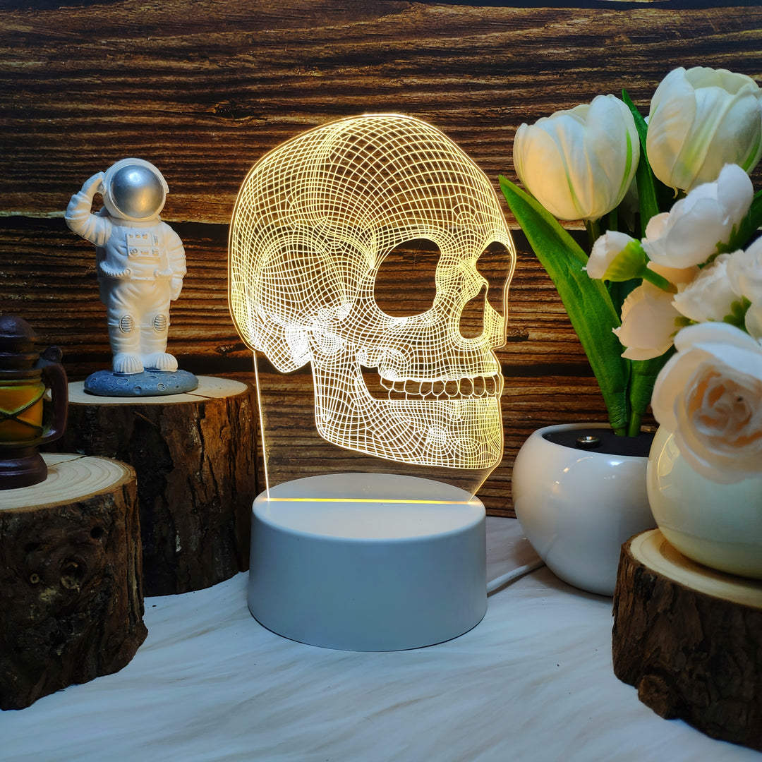 3D Skull-Shaped LED Table Lamp, USB Powered, Creative Desk Decor with Astronaut and Tulips, Ideal for Bedroom Ambiance, Unique Birthday or Holiday Gift, Bedroom Ambiance Light|Playful Design|Abs Material Lamp, Desk Lamp