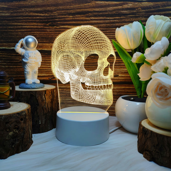 3D Skull-Shaped LED Table Lamp, USB Powered, Creative Desk Decor with Astronaut and Tulips, Ideal for Bedroom Ambiance, Unique Birthday or Holiday Gift, Bedroom Ambiance Light|Playful Design|Abs Material Lamp, Desk Lamp