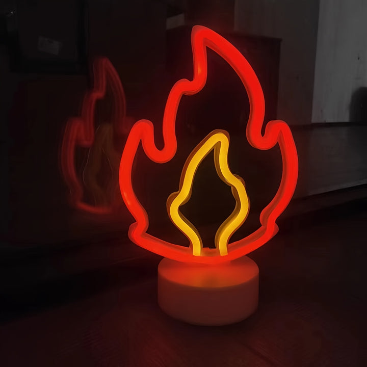 1pc, Burning Flame Desktop Neon Lights, Two-Color Nightlight, USB Or Battery Powered, Suitable for Game Rooms, Parties, Festive Atmosphere, Birthdays, Valentine'S Day (Excluding Batteries).