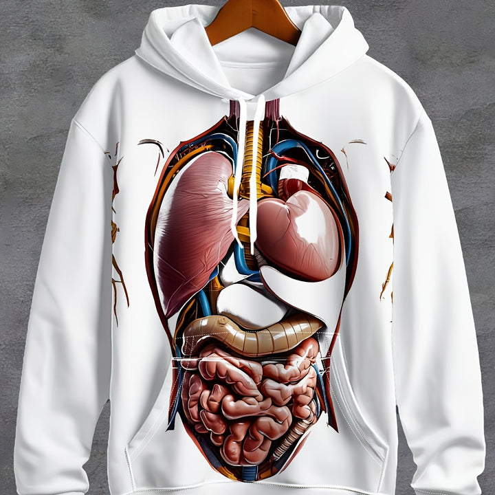 1pc Men'S 3D Anatomical Print Hoodie, Casual Polyester Knit Fabric Sweatshirt with Slight Stretch, Regular Fit Hooded Pullover for Fall/Winter Streetwear