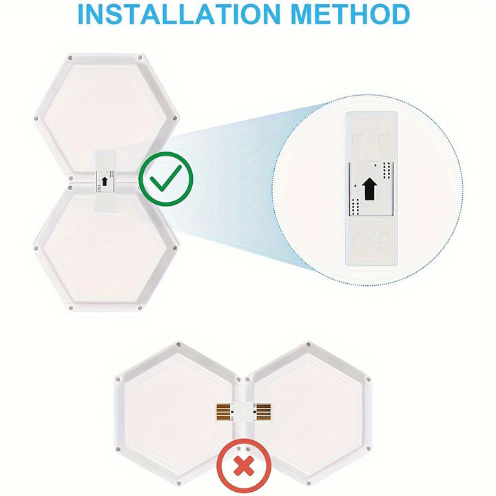 6packs Touch Control Hexagonal LED Wall Light, Neutral White Lamp With Touch Night Light, Easy To Use And Energy Efficient