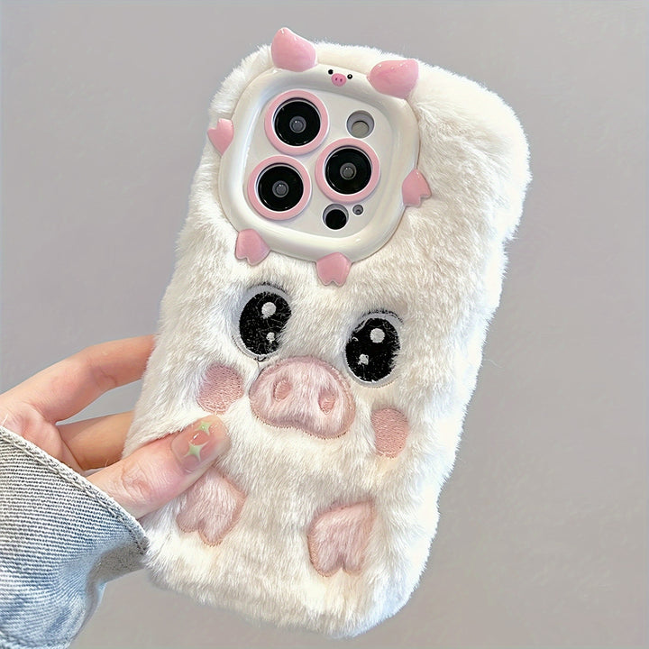 Cute Plush Piggy Soft TPU Phone Case for iPhone 14 Pro Max/14 Pro/14/15 Pro Max/15 Pro/15/13 Pro Max/13 Pro/11/12 - Anti-Fall Protective Cover for Girls - Fashionable Unique Design Accessory