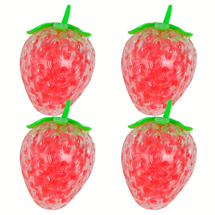 4-Pack Realistic Beaded Strawberry Toys, Pink Squeeze Fidget Hand Toy, Novelty Gift for Reduction