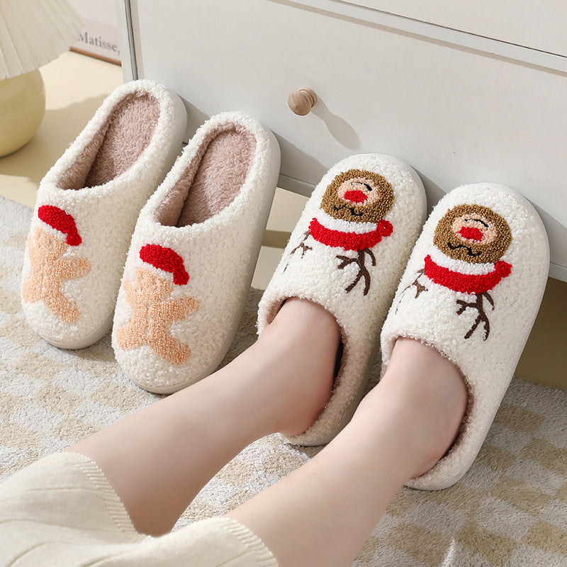 Pantofole natalizie per la casa Pantofole in cotone con Babbo Natale simpatico cartone animato per donne e uomini Coppie scarpe pelose calde invernali - Gufetto Brand 