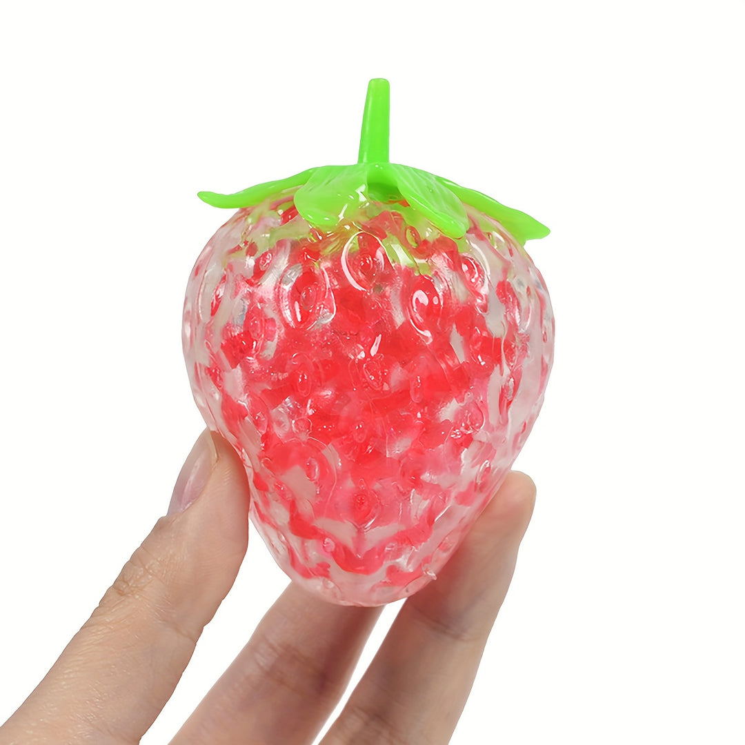 4-Pack Realistic Beaded Strawberry Toys, Pink Squeeze Fidget Hand Toy, Novelty Gift for Reduction