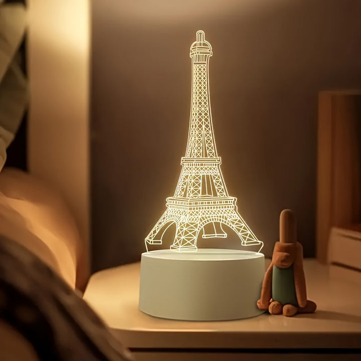 3D Illusion Eiffel Tower LED Night Light, Touch Control Acrylic Table Lamp with 7 Color Changing, Energy Saving USB Rechargeable Desk Decor, Romantic Paris Visual Art Gift