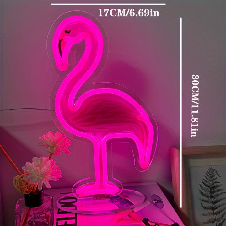 Vibrant Pink Flamingo LED Decorative Lamp - Perfect for Bars, Bedrooms, Beach Parties, and More! USB Powered, Button Control, and No Batteries Included. Suitable for Home, Kitchen, and Party Settings.