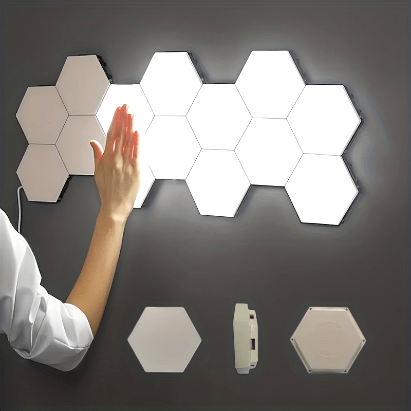 6packs Touch Control Hexagonal LED Wall Light, Neutral White Lamp With Touch Night Light, Easy To Use And Energy Efficient