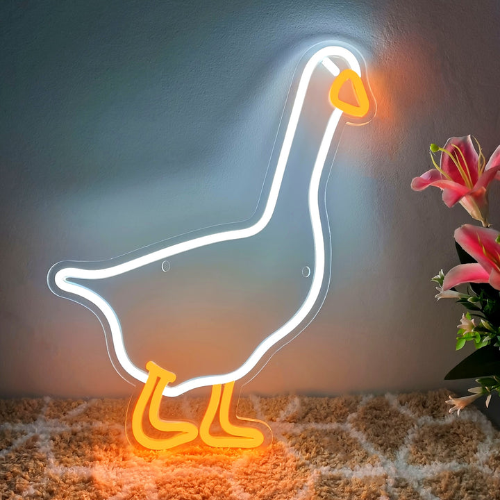 Charming White Goose LED Neon Sign - USB Powered, Adjustable Brightness, Perfect for Home, Bedroom, Parties & More