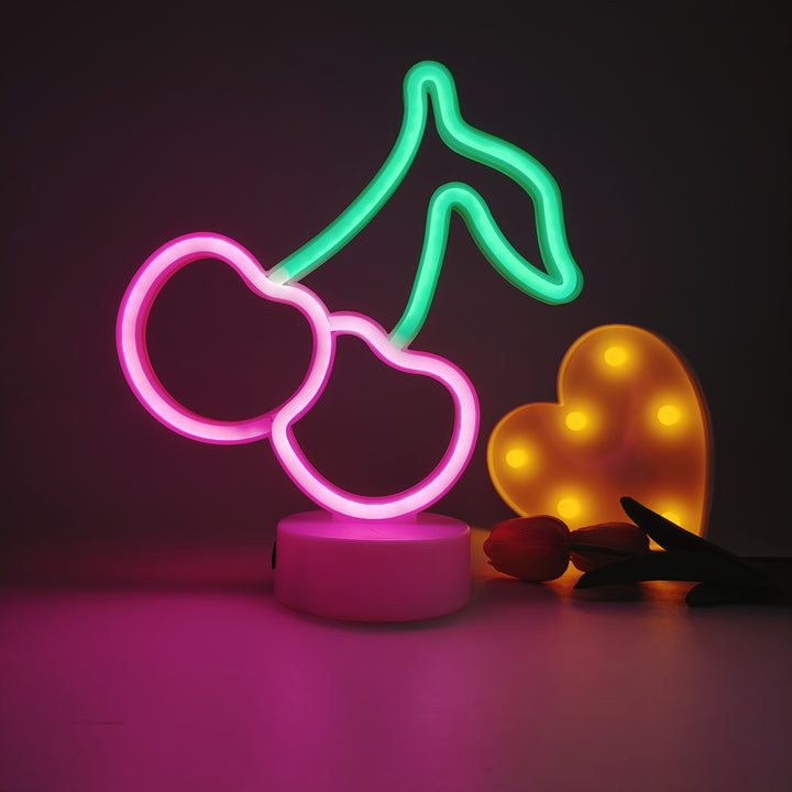 Chic Pink Cherry Neon Light - USB or Battery Powered LED Nightlight for Bedroom, Living Room, Party Decor & Valentine's Day Gift (Battery Not Included)