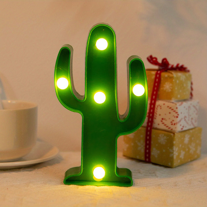 [1pc Mini Cactus LED Night Light] 1pc Tropical Style Mini Cactus LED Night Light, Plastic Tabletop Decorative Lamp with Antique Finish, Energy-Saving, Battery Operated (No Batteries Included), for Living Room, Party Gift